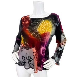 Harari Silk Velvet Floral Burnout Top Medium Y2K Vintage Bias Whimsigoth Fairy
